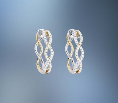 14KT WHITE AND YELLOW GOLD DIAMOND HOOP EARRINGS FEATURING 76 ROUND BRILLIANT CUT DIAMONDS TOTALING .47 CTS 14KT WHITE AND YELLOW GOLD DIAMOND HOOP EARRINGS FEATURING 76 ROUND BRILLIANT CUT DIAMONDS TOTALING .47 CTS