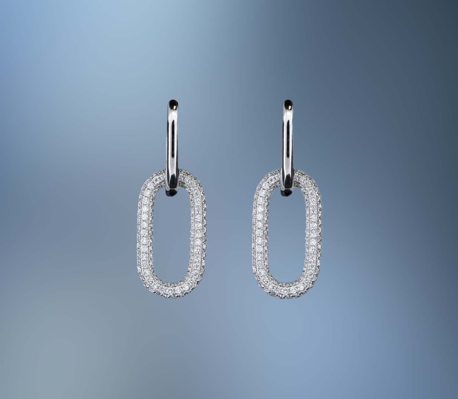 14 KT WHITE AND YELLOW GOLD DIAMOND LINK EARRINGS FEATURING 220 PAVE SET ROUND BRILLIANT CUT DIAMONDS TOTALING 0.81 CTS 14 KT WHITE AND YELLOW GOLD DIAMOND LINK EARRINGS FEATURING 220 PAVE SET ROUND BRILLIANT CUT DIAMONDS TOTALING 0.81 CTS