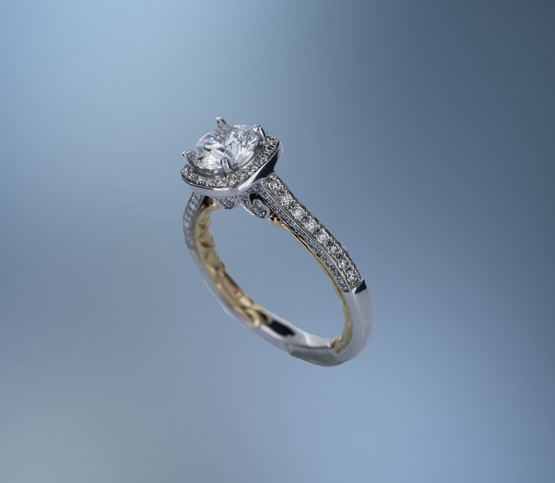 A. JAFFE 14KT TWO TONE HALO STYLE ENGAGEMENT RING A. JAFFE 14KT TWO TONE HALO STYLE ENGAGEMENT RING