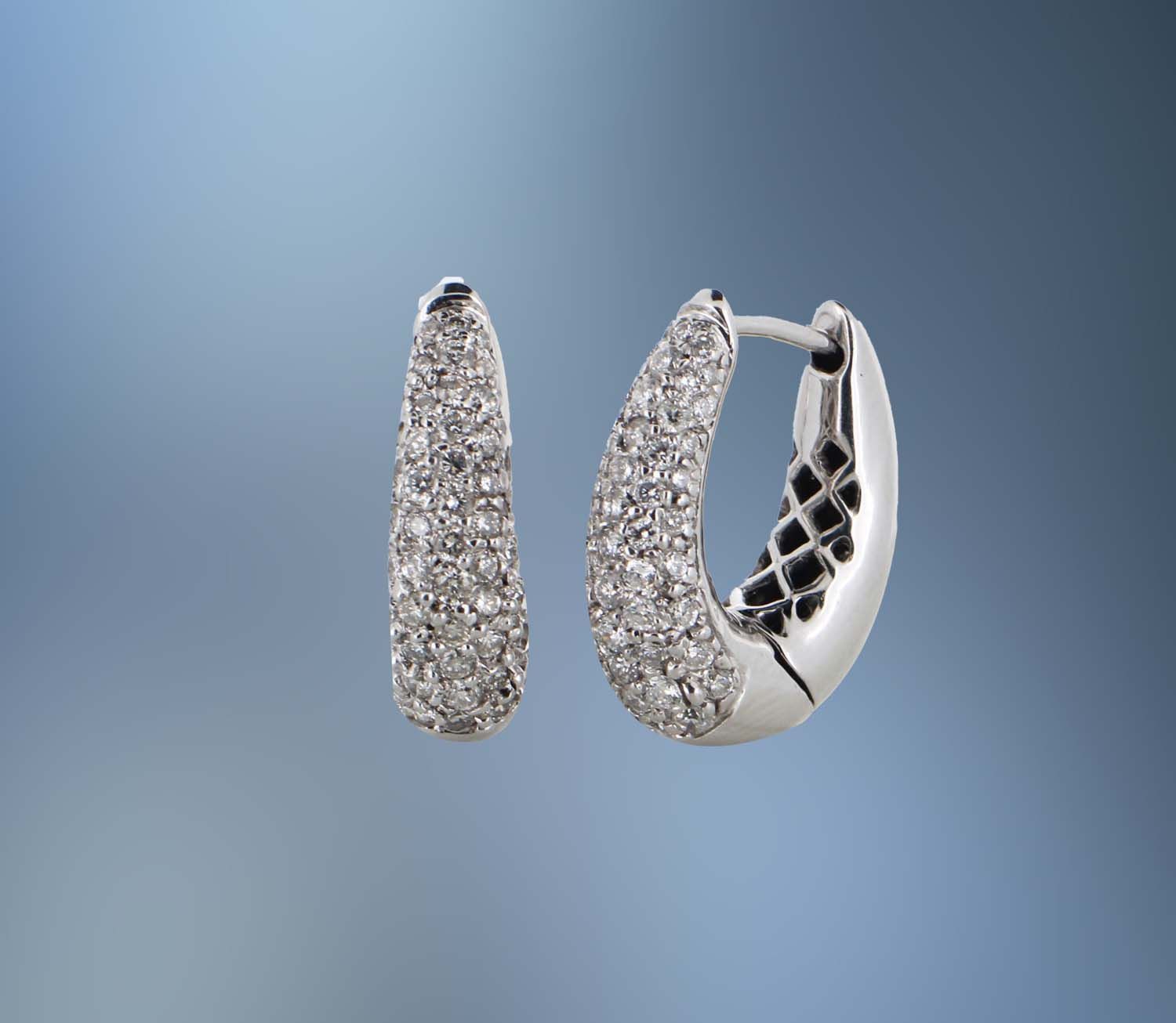 14KT WHITE GOLD DIAMOND HOOP EARRINGS FEATURING PAVÉ SET DIAMONDS TOTALING 1.24 CTS 14KT WHITE GOLD DIAMOND HOOP EARRINGS FEATURING PAVÉ SET DIAMONDS TOTALING 1.24 CTS