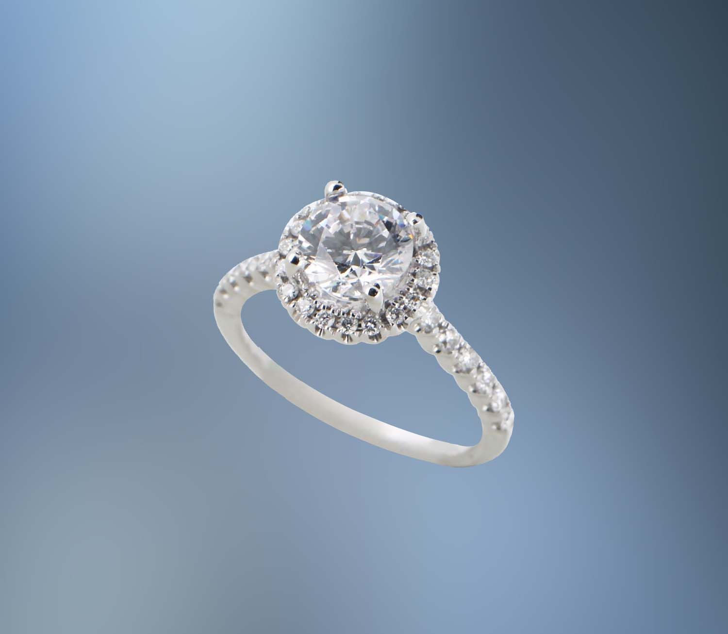14KT WHITE GOLD HALO ENGAGEMENT  RING