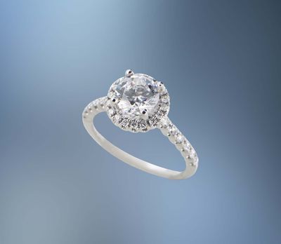 14KT WHITE GOLD HALO ENGAGEMENT  RING