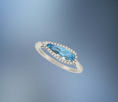 ONE 14KT WHITE GOLD ELONGATED BLUE TOPEZ & DIAMOND RING ONE 14KT WHITE GOLD ELONGATED BLUE TOPEZ & DIAMOND RING