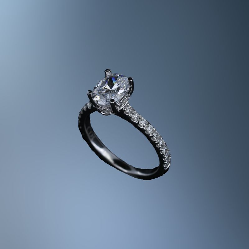 14KT WHITE GOLD HIDDEN HALO ENGAGEMENT RING FEATURING 30 ROUND BRILLIANT DIAMONDS TOTALING .38 CTS 14KT WHITE GOLD HIDDEN HALO ENGAGEMENT RING FEATURING 30 ROUND BRILLIANT DIAMONDS TOTALING .38 CTS