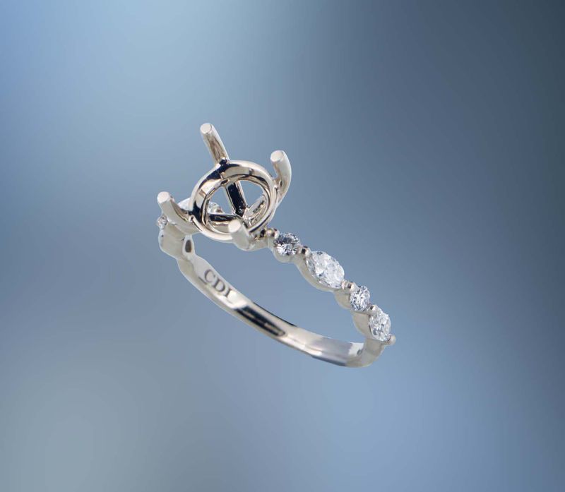 14KT WHITE GOLD ENGAGEMENT RING FEATURING 4 ROUND BRILLIANT CUT DIAMONDS AND 4 MARQUISE DIAMONDS TOTALING 0.36 CTS 14KT WHITE GOLD ENGAGEMENT RING FEATURING 4 ROUND BRILLIANT CUT DIAMONDS AND 4 MARQUISE DIAMONDS TOTALING 0.36 CTS
