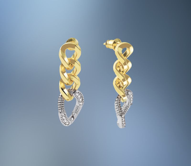 ONE PAIR OF BRONZE/24KT OVERLAY CHAIN DANGLE EARRINGS ONE PAIR OF BRONZE/24KT OVERLAY CHAIN DANGLE EARRINGS