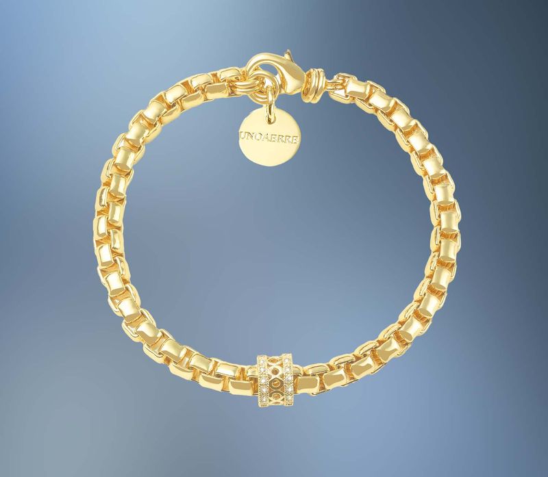 ONE BRONZE/24KT OVERLAY 7.5 ONE BRONZE/24KT OVERLAY 7.5" FANCY LINK BRACELET WITH CZ'S