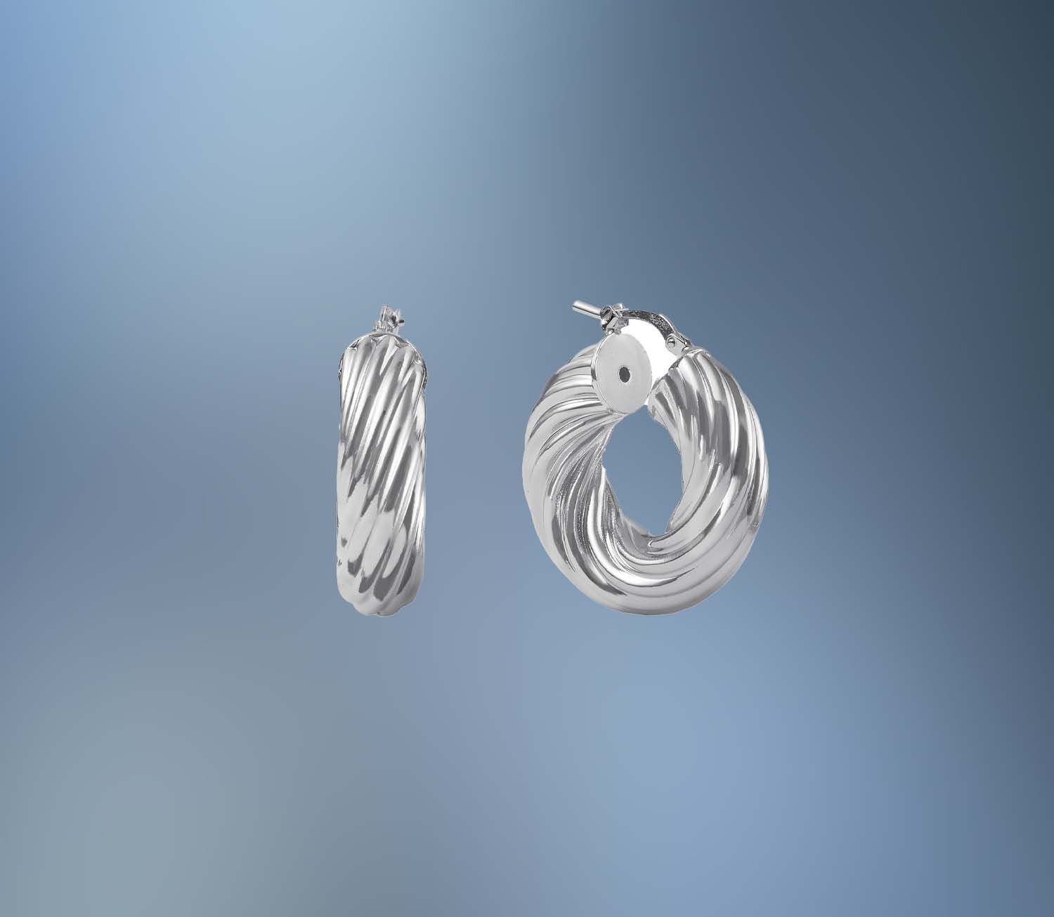 ONE PAIR OF BRONZE RHODIUM TWISTY HOOPS