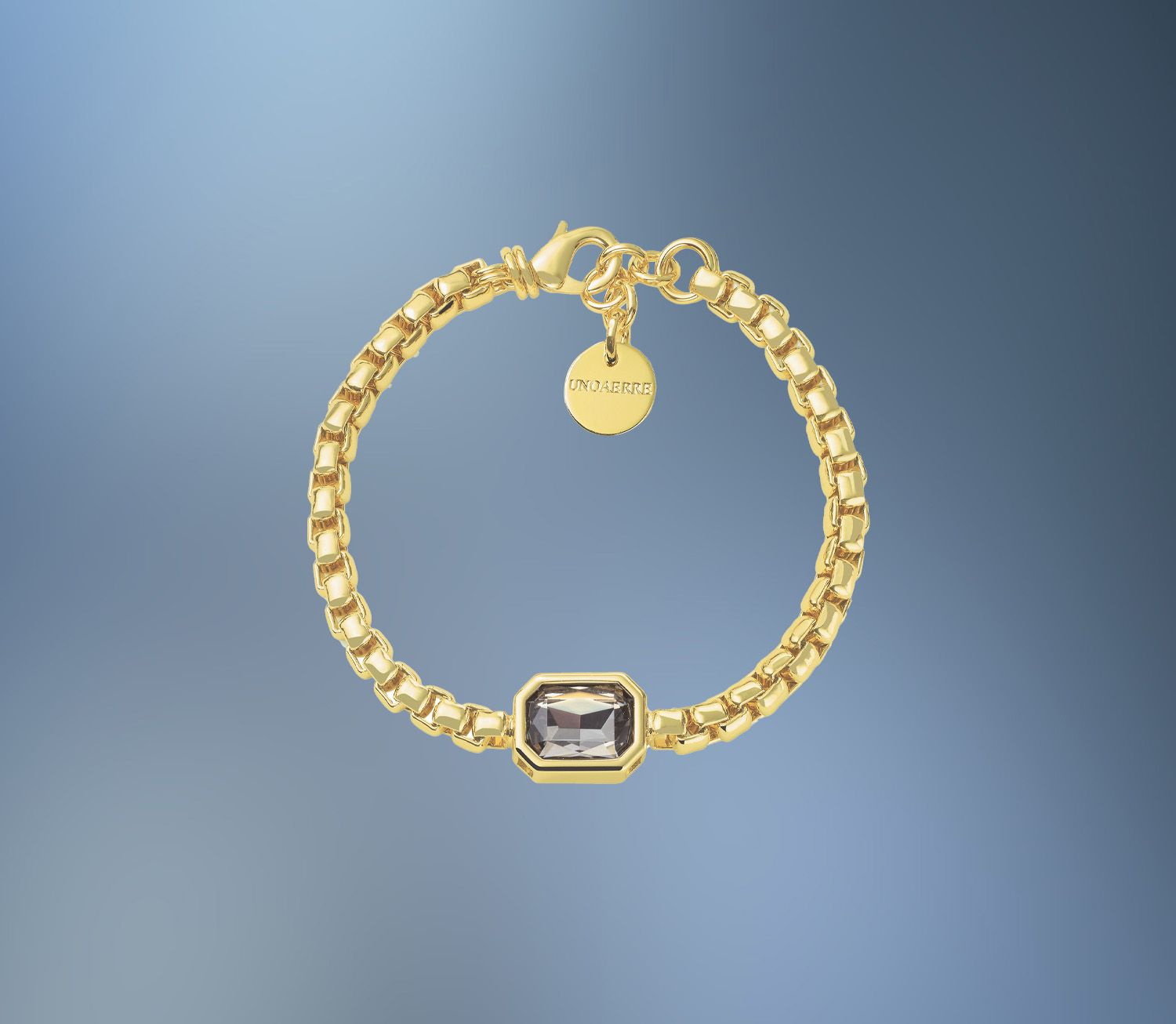 ONE BRONZE/24KT OVERLAY 7.5" FANCY LINK BRACELET WITH A GRAY CRYSTAL