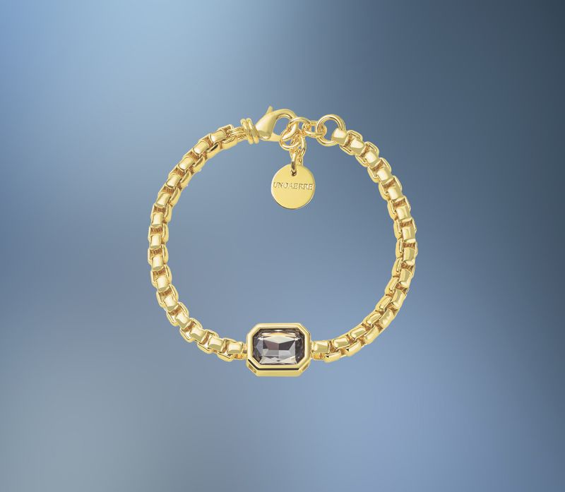 ONE BRONZE/24KT OVERLAY 7.5 ONE BRONZE/24KT OVERLAY 7.5" FANCY LINK BRACELET WITH A GRAY CRYSTAL
