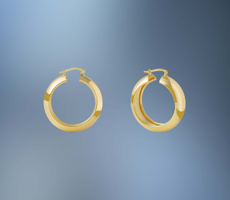 ONE PAIR OF BRONZE/24KT OVERLAY DOMED HOOP EARRINGS ONE PAIR OF BRONZE/24KT OVERLAY DOMED HOOP EARRINGS