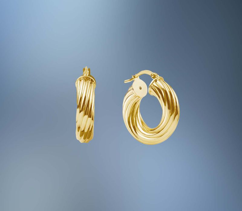 ONE PAIR OF BRONZE/24KT OVERLAY SMALL TWISTY HOOP EARRINGS ONE PAIR OF BRONZE/24KT OVERLAY SMALL TWISTY HOOP EARRINGS