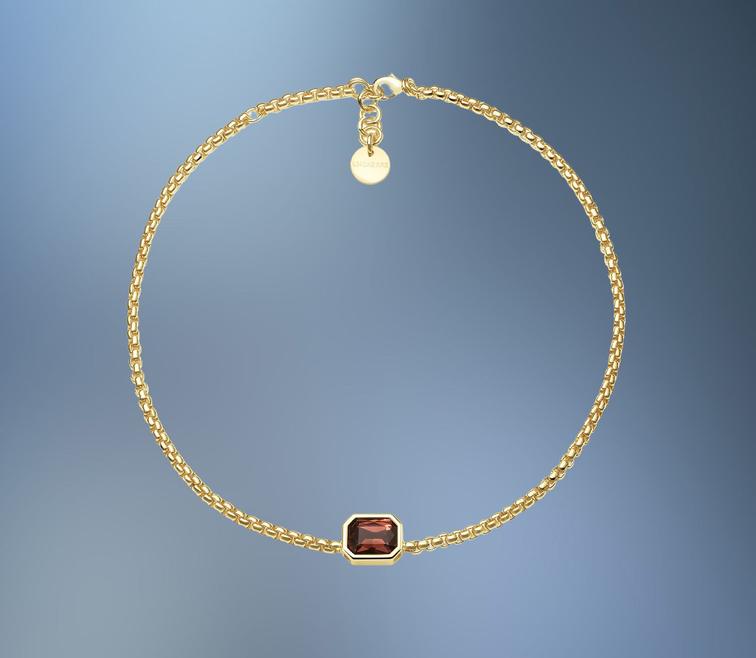 ONE BRONZE/24KT OVERLAY  FANCY LINK NECKLACE WITH A PURPLE CRYSTAL