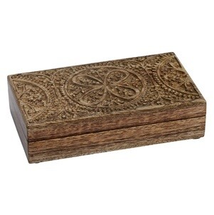 Natural Carved Wood Rectangular Trinket Box