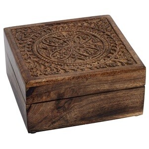 Natural Carved Wood Square Trinket Box