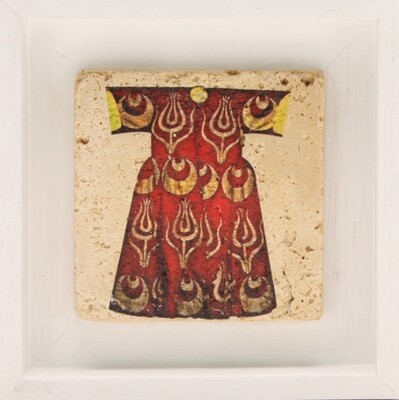 Red Kaftan with Large Gold Motif Design Stone Art