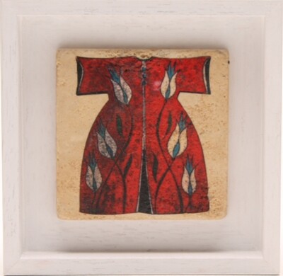 Red Kaftan with Large Gold Motif Design Stone Art