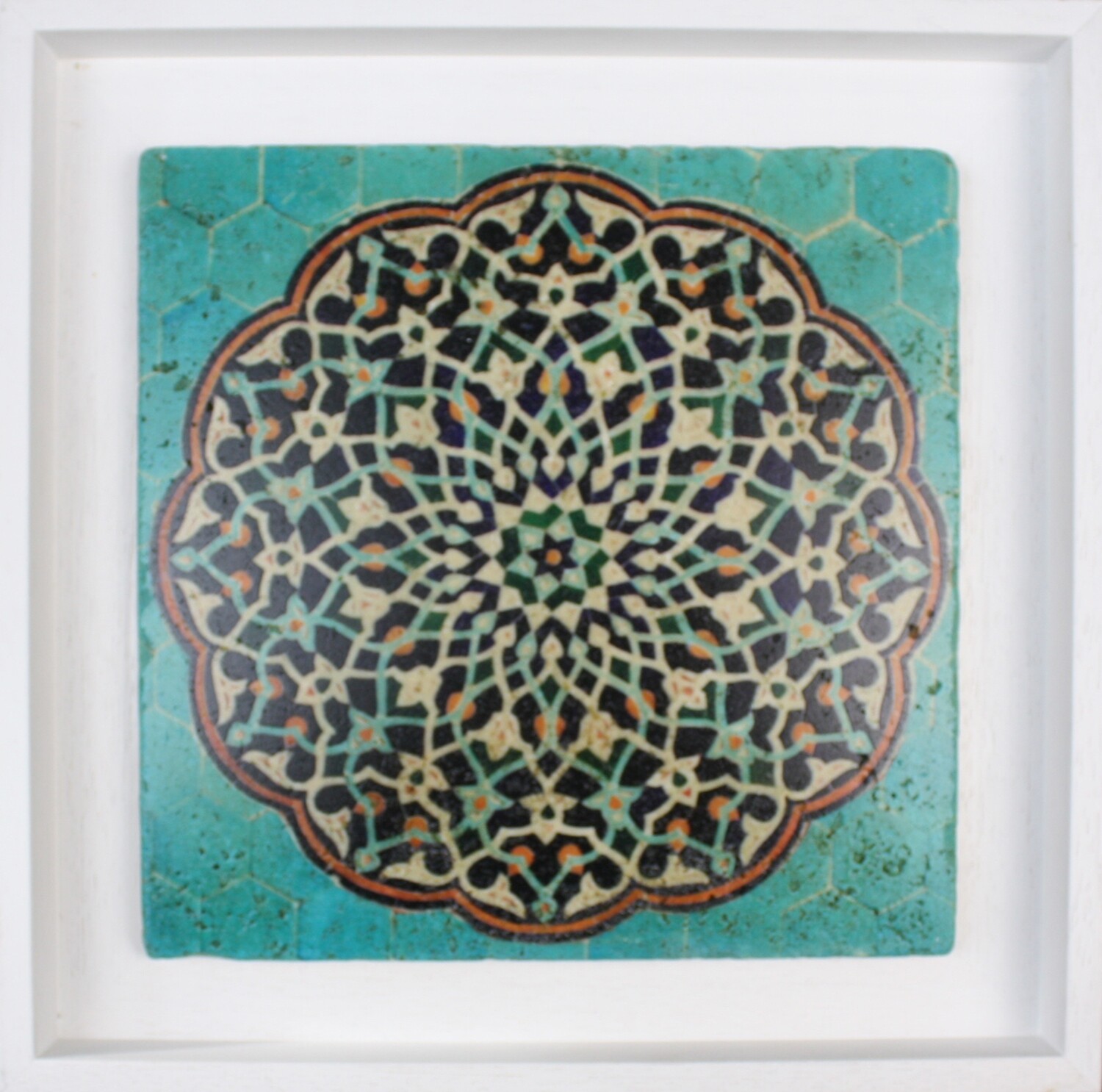 Turquoise Persian Arabesque Geometric Design Framed Stone Art