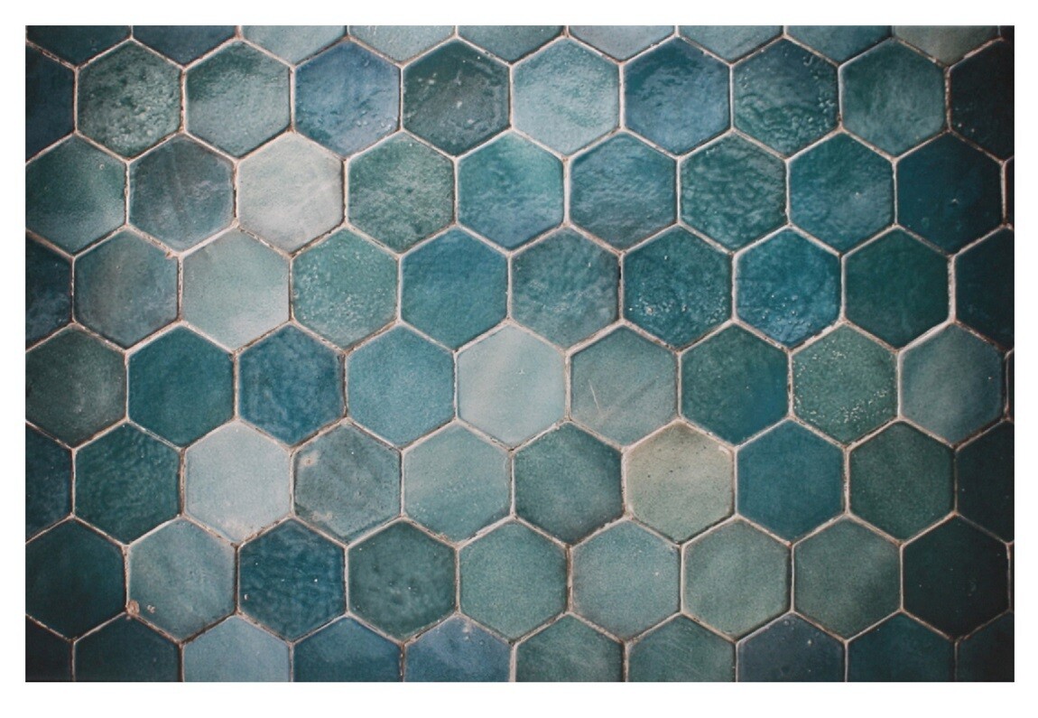 Geometric Turquoise Hexagon Tiles Ceramic Detail Original Giclée Canvas