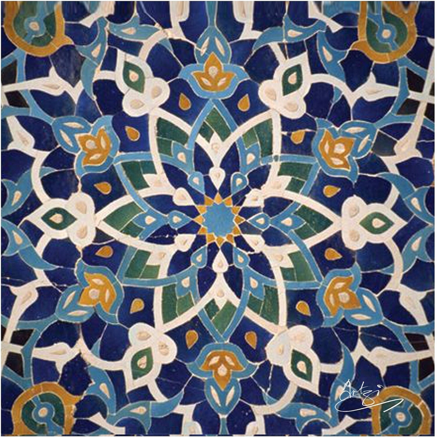 Blue Persian Arabesque Geometric Design Greeting Card