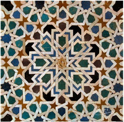 Green & Blue El Mexuar Alhambra Moorish Geometric Design Greeting Card
