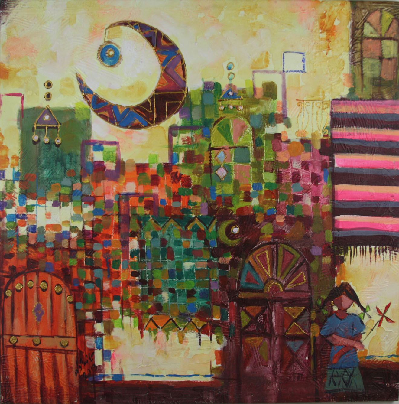 Abstract City Collage Textured Oil Original Hand Painted Canvas