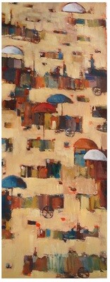 Abstract Village Market Collage Mixed Media Original Hand Painted Canvas