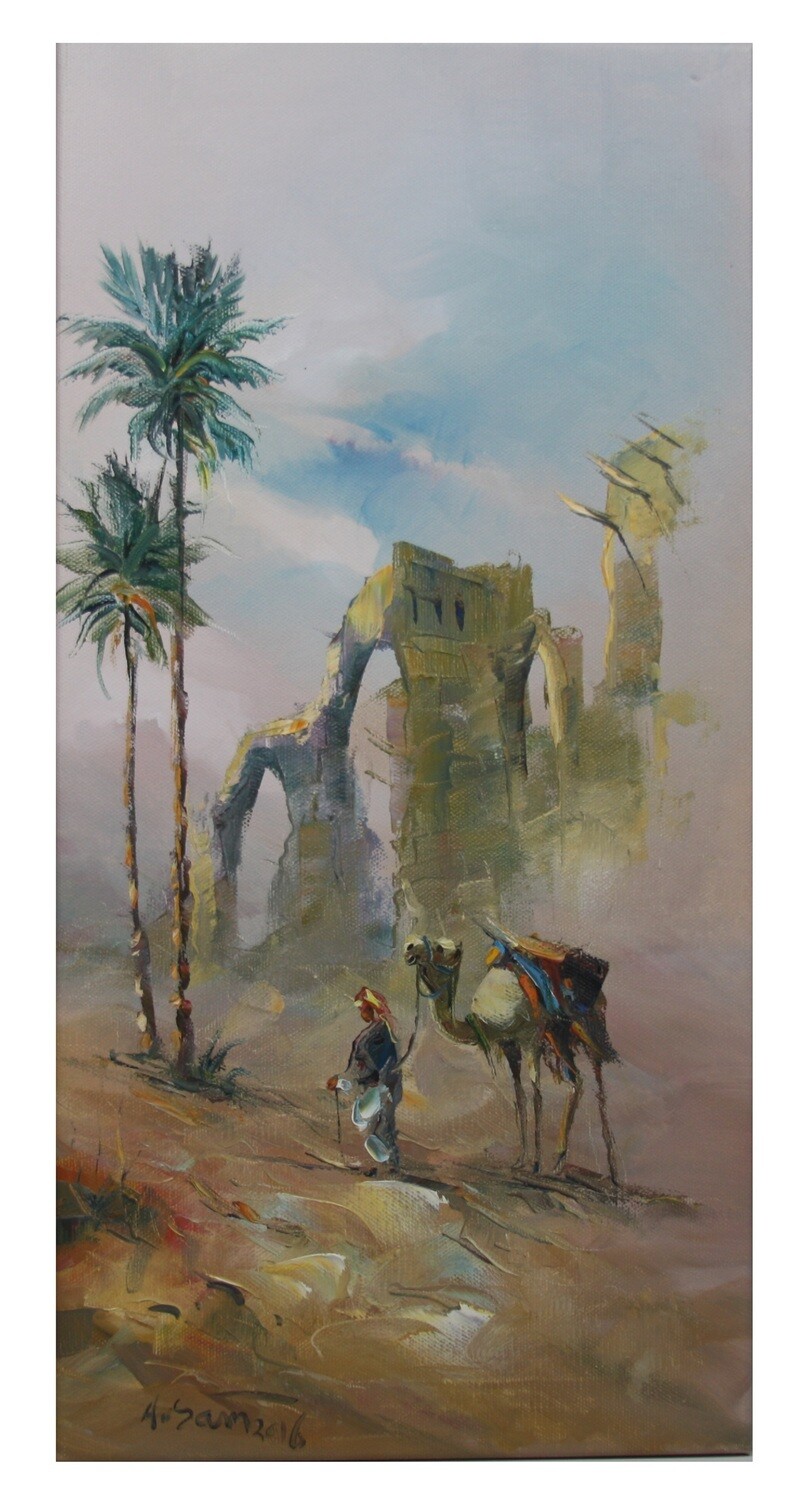Desert Nomads &amp; Camels Oil painting Original Hand Painted Canvas