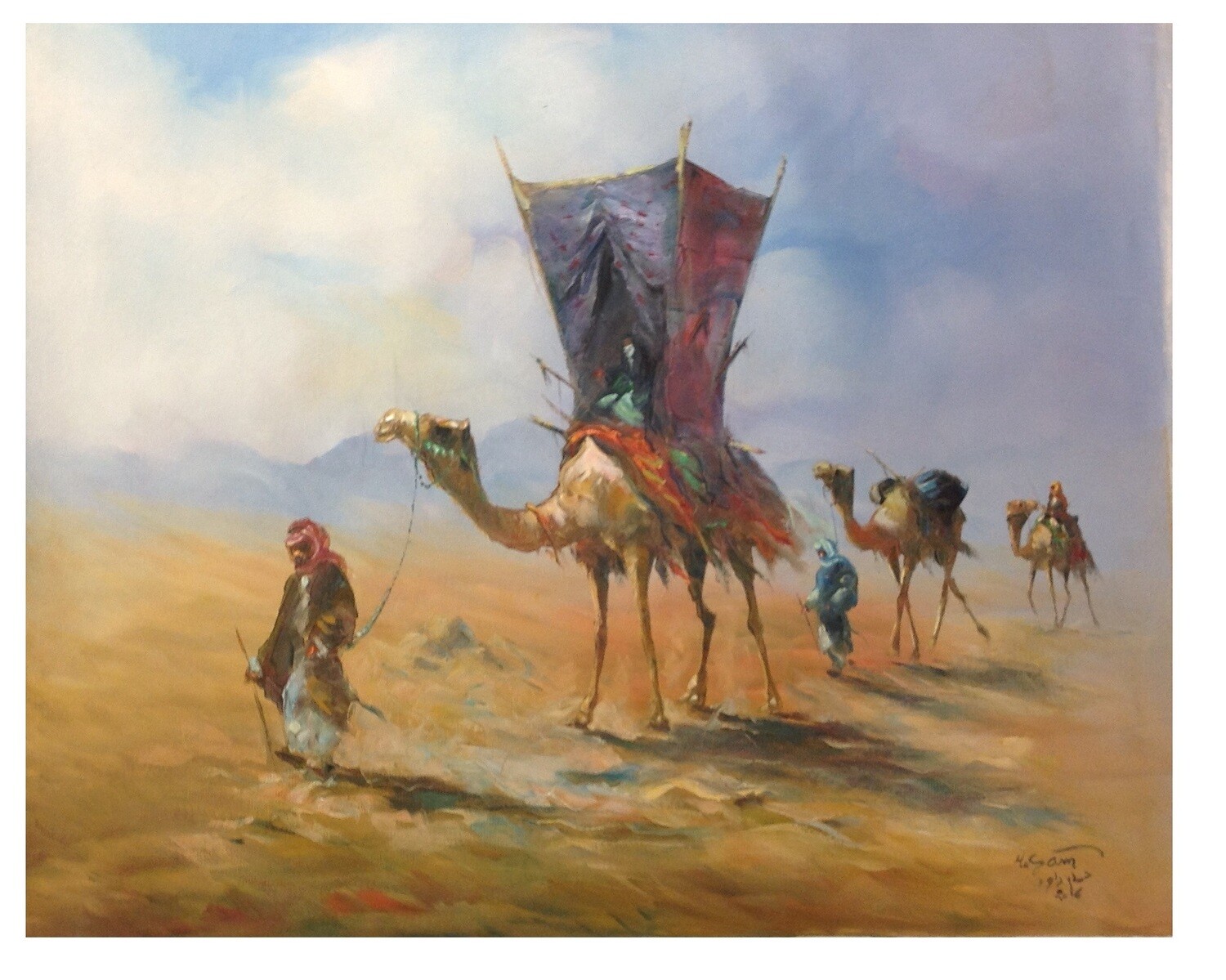 Desert Nomads &amp; Camels Oil painting Original Hand Painted Canvas