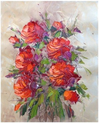 Flowers Oil Painting Red Original Hand Painted Canvas