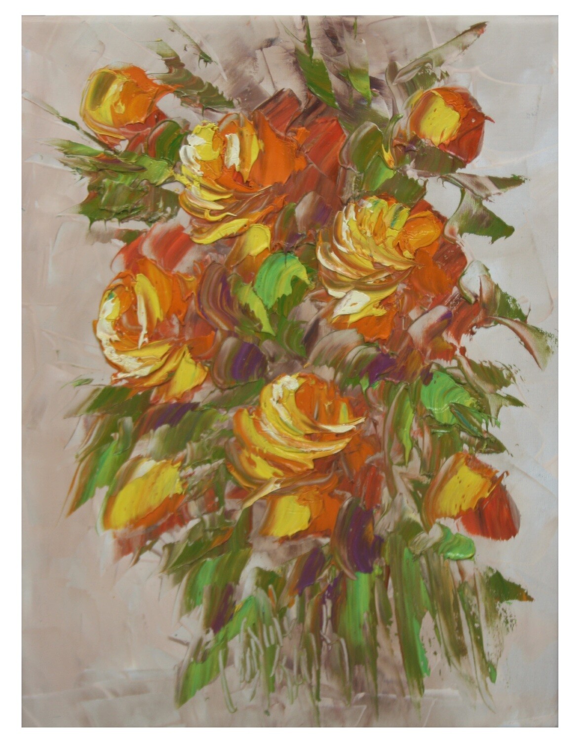 Flowers Oil Painting Yellow Original Hand Painted Canvas