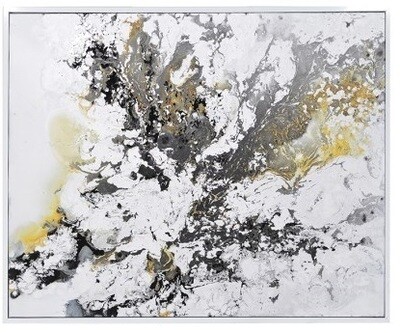 Abstract Grey & Yellow Contemporary High Gloss Oil Painting Canvas