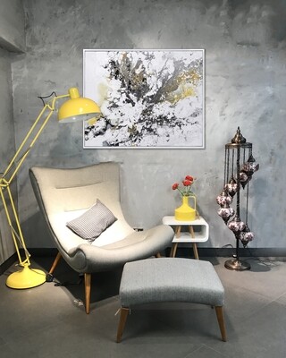 Abstract Grey &amp; Yellow Contemporary High Gloss Oil Painting Canvas
