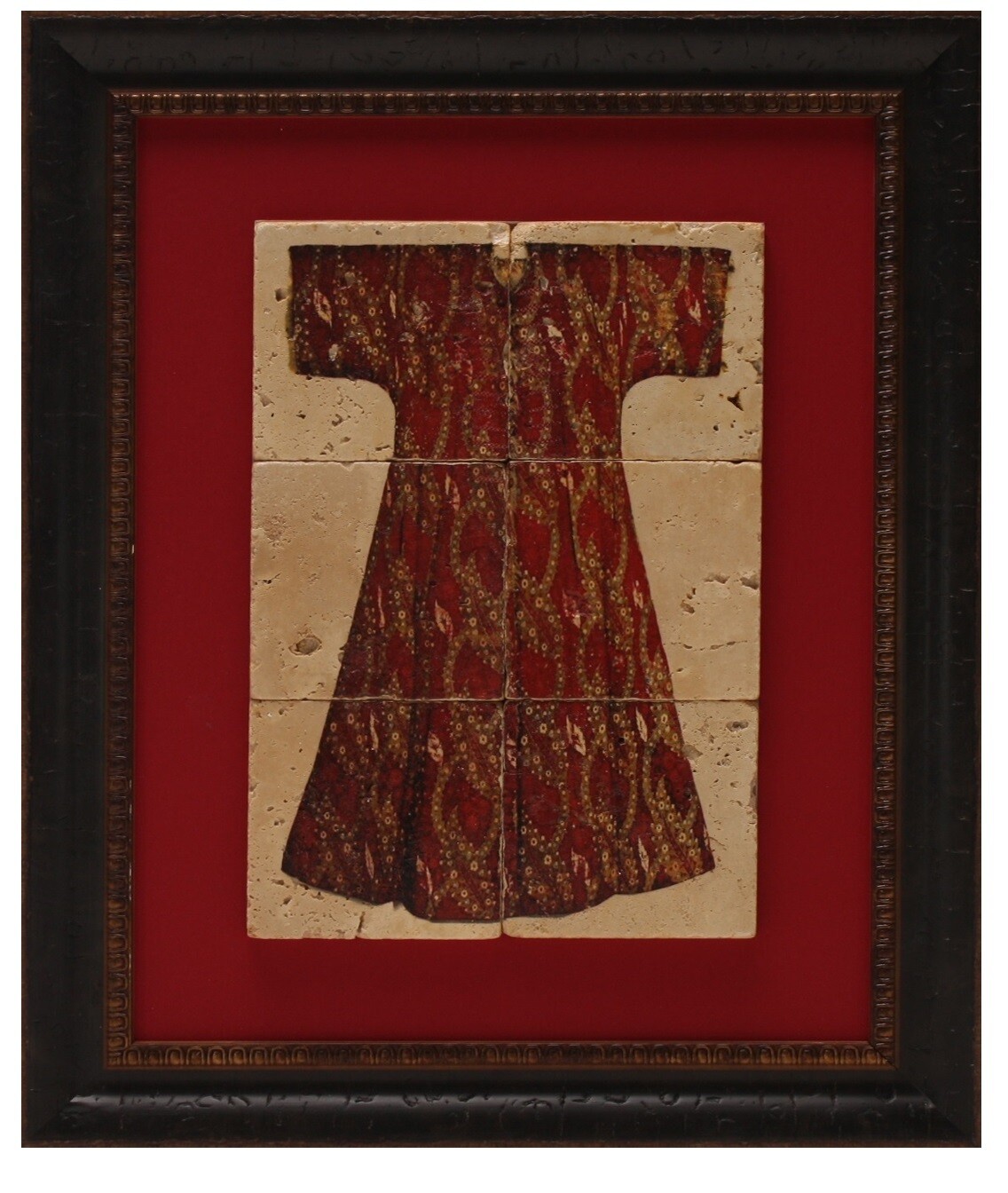 Red Kaftan Gold Motif Ottoman Design Framed Stone Art