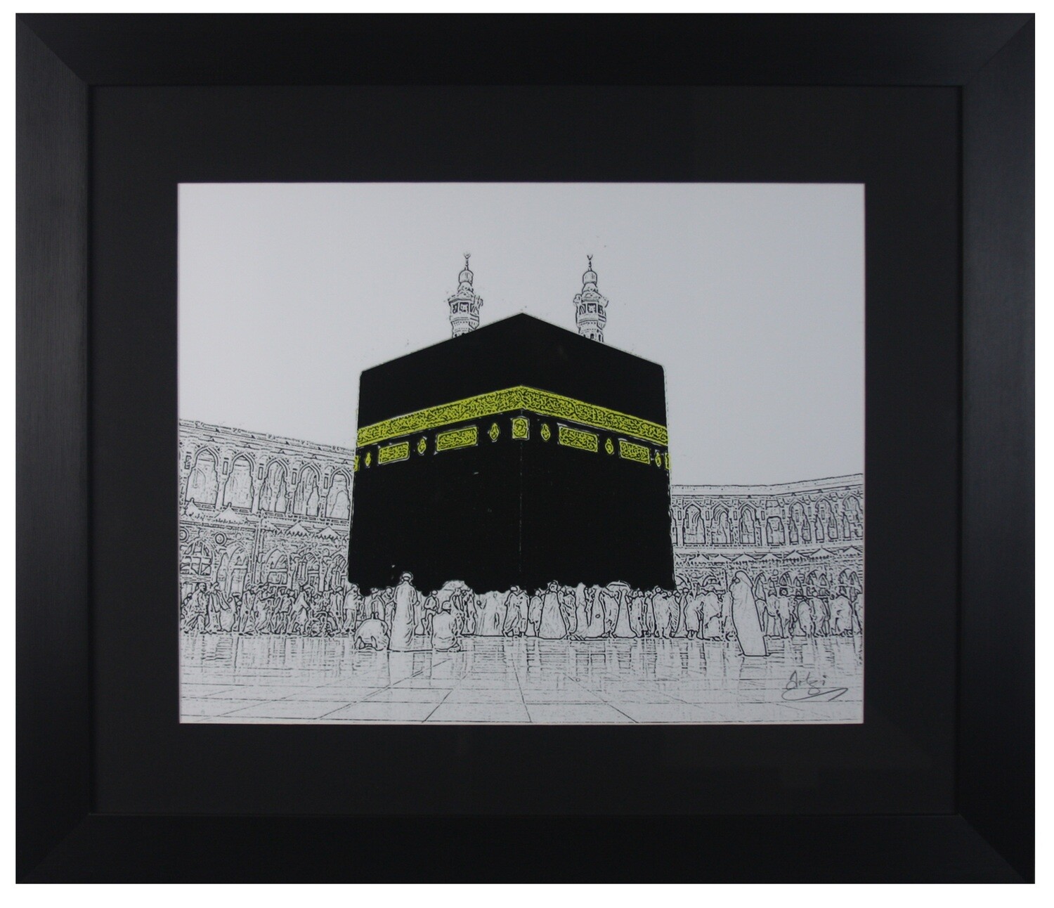 Holy Kaaba Surrounding Emptiness in Black Frame
