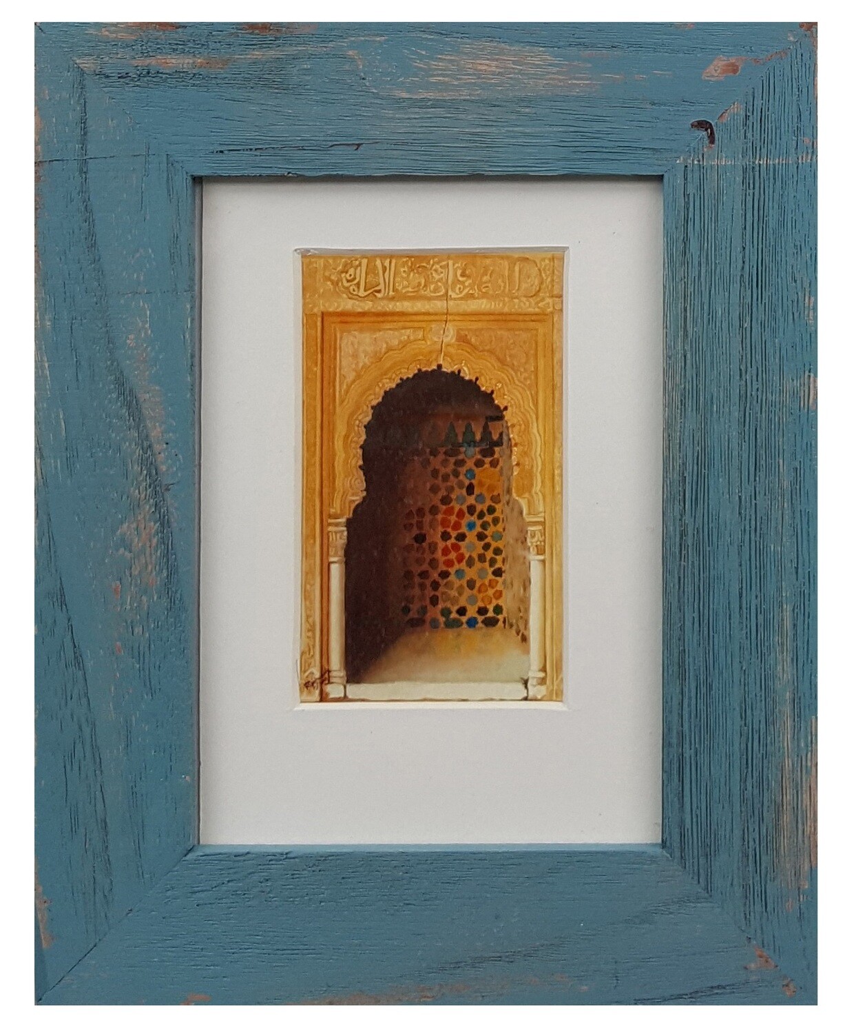 Al-Hambra Doorway Handpainted Design in Blue Distressed Frame