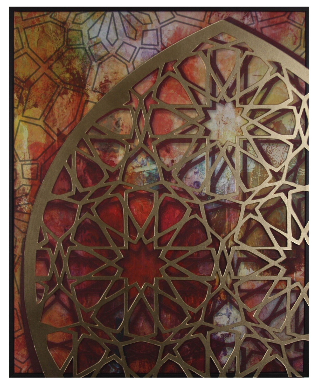 Blessed Arches Gold 3D Geometric Design Canvas in Brown Frame