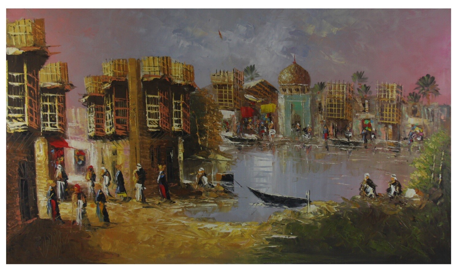 Streets of Baghdad Extra Large Knife Art Textured Multi-Media Hand-painted Canvas