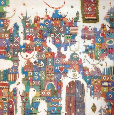 Abstract Aztec Door Collage Original Hand painted Canvas