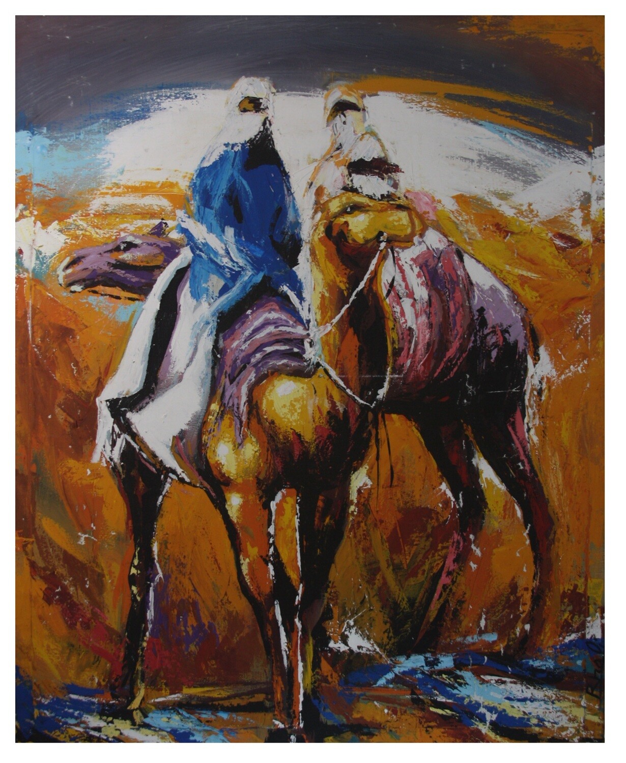 Camel Riders in the Sands of Fez - Textured Multi-Media Hand painted Canvas