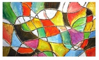 Abstract Stained Glass Modern High Gloss Oil painted Canvas