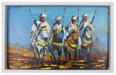 The Four Horse Men of Fez - Textured Multi-Media Hand painted Canvas in a White Frame