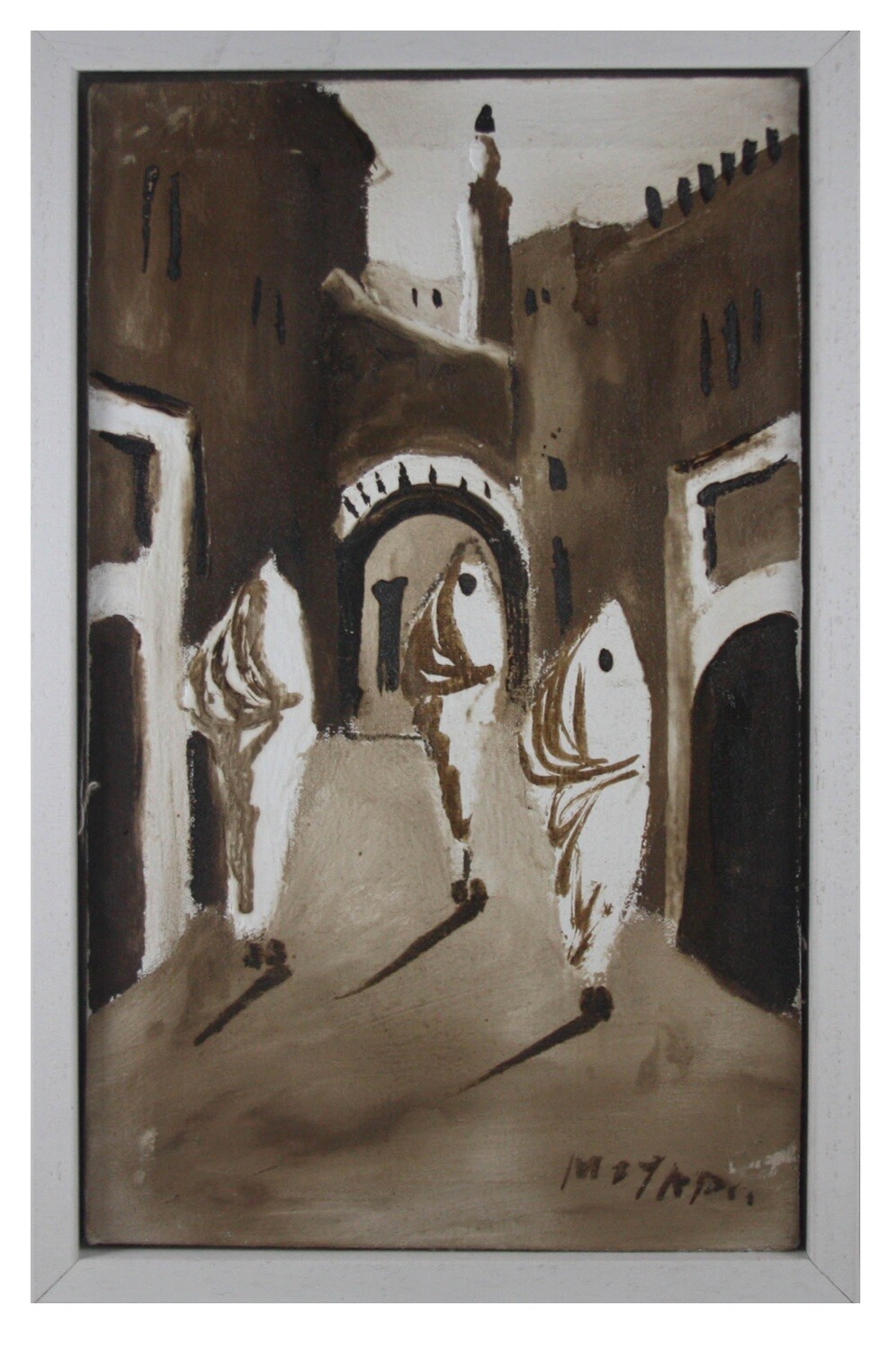 Streets of Fez- Textured Multi-Media Hand painted Canvas in a White Frame