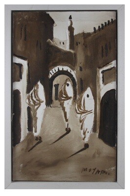 Streets of Fez- Textured Multi-Media Hand painted Canvas in a White Frame