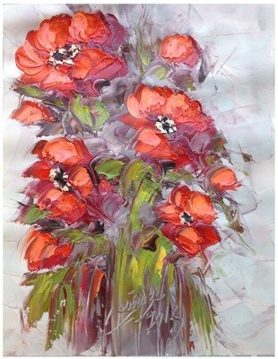 Flowers Oil Painting Terracotta Original Hand Painted Canvas