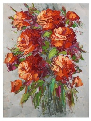Flowers Oil Painting Orange Original Hand Painted Canvas