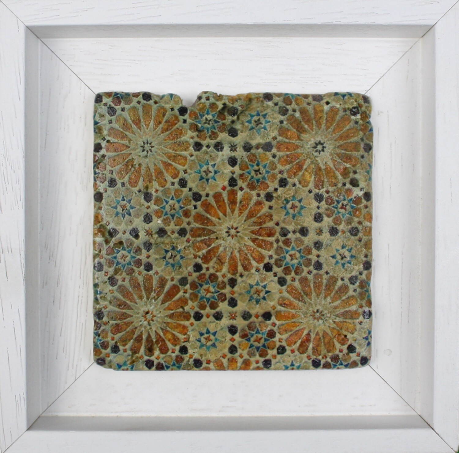 Orange & Brown Moroccan Geometric Zellige Mosaic Design Framed Stone Art