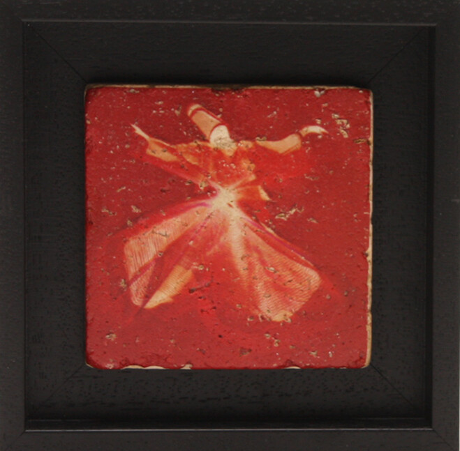Whirling Dervish Red Design Stone Art, Frame Colour: Black, Size: Small