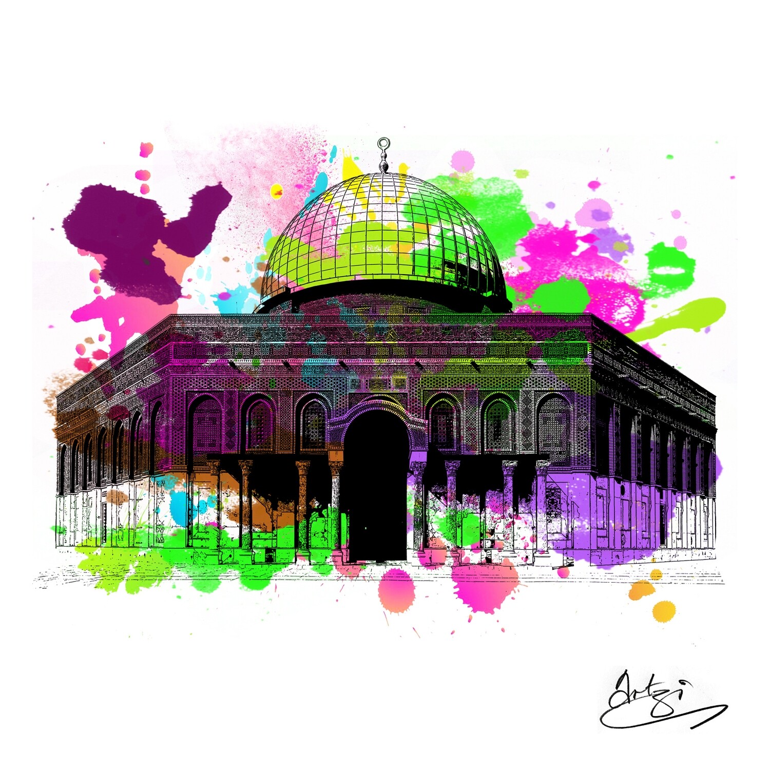 Dome of the Rock Colours of Love - Greeting Card