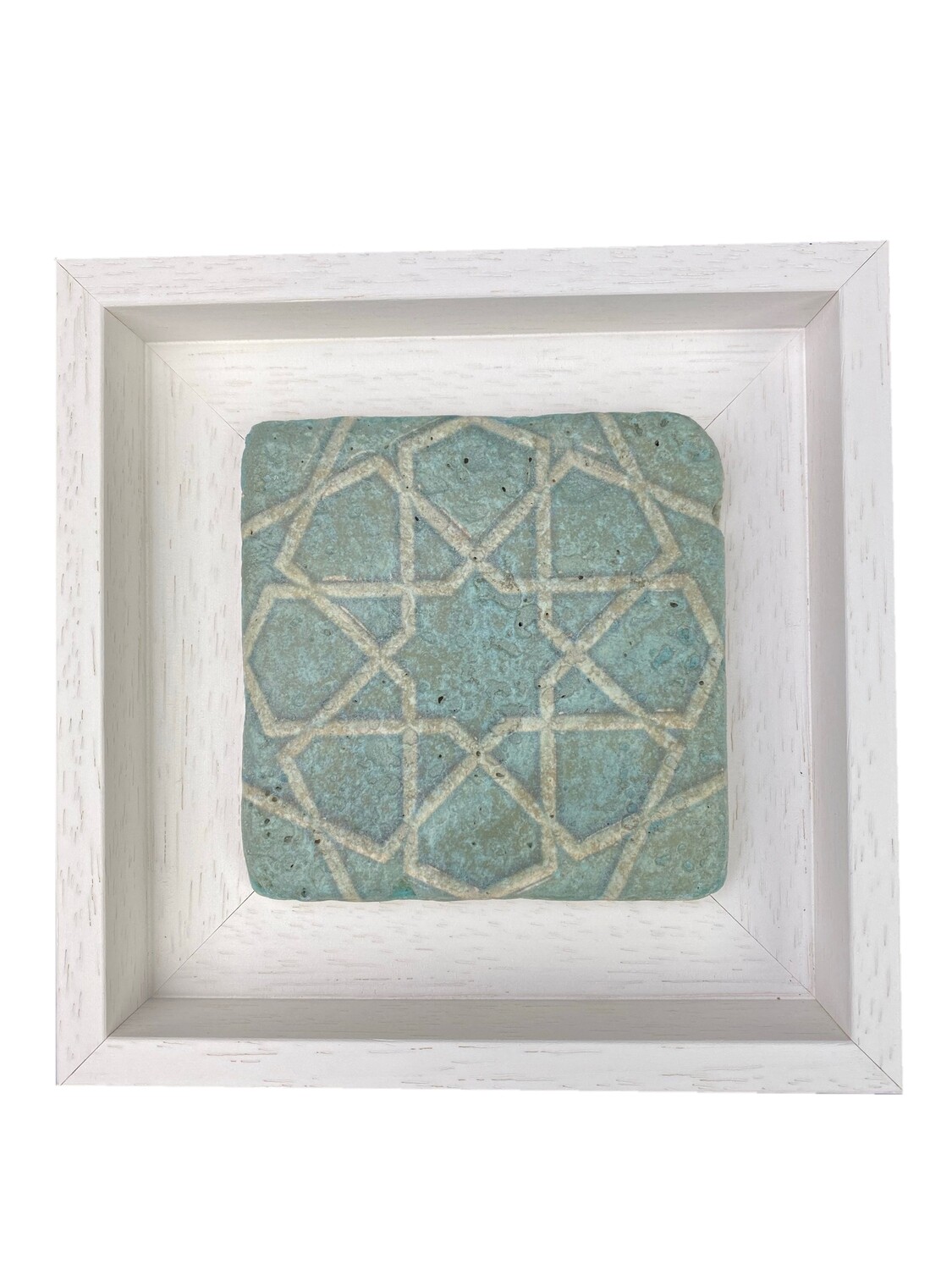Turquoise White Seljuk Star Pattern Geometric Stone Tile